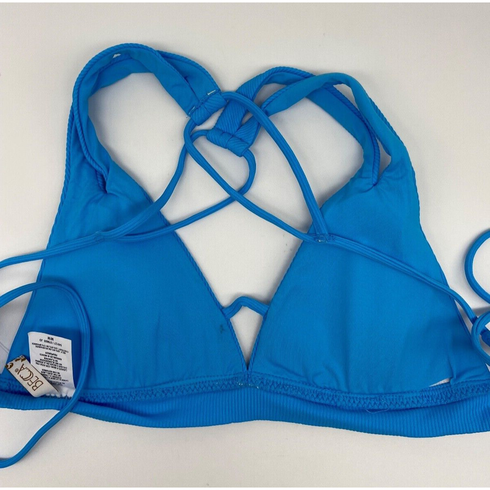 Becca Bikini Top Women's Sz M Bra Swimwear Ribbed Blue Removable Pads NWT - Picture 6 of 10